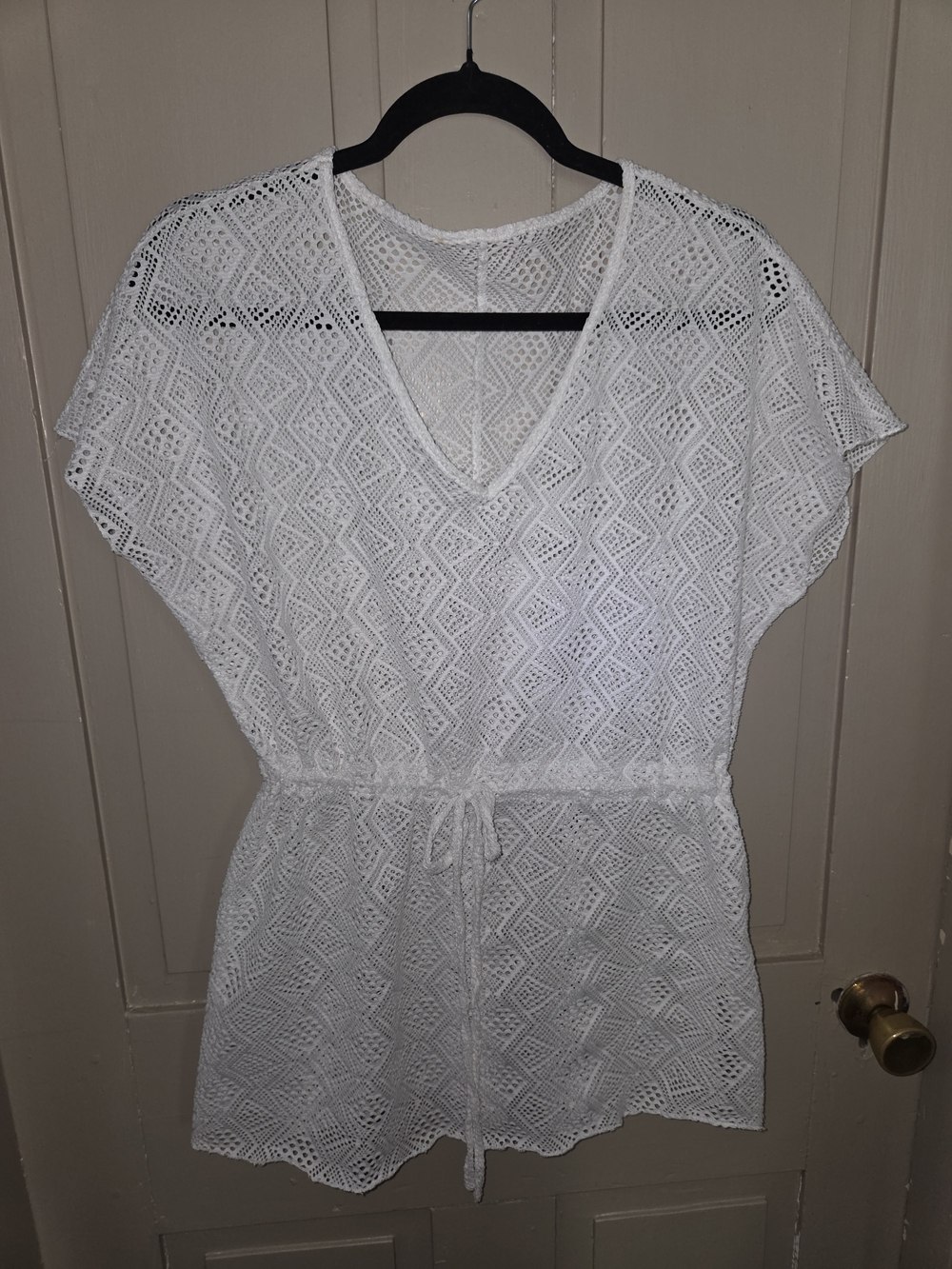 Cupshe White Crochet V-Neck Swim Coverup with Drawstring Waist
